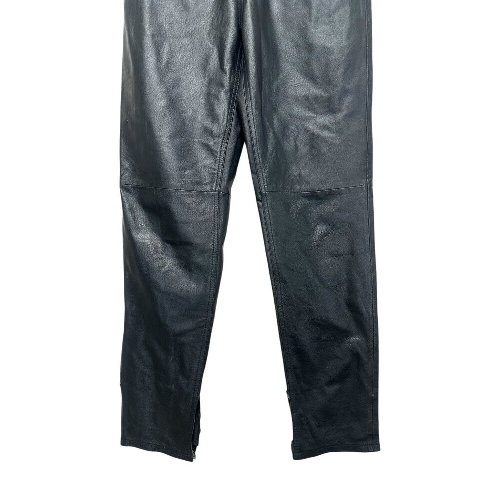 Vintage Bagatelle Real Leather Straight Leg Pants Women 4 Black Biker Rodeo FLAW - Picture 8 of 13